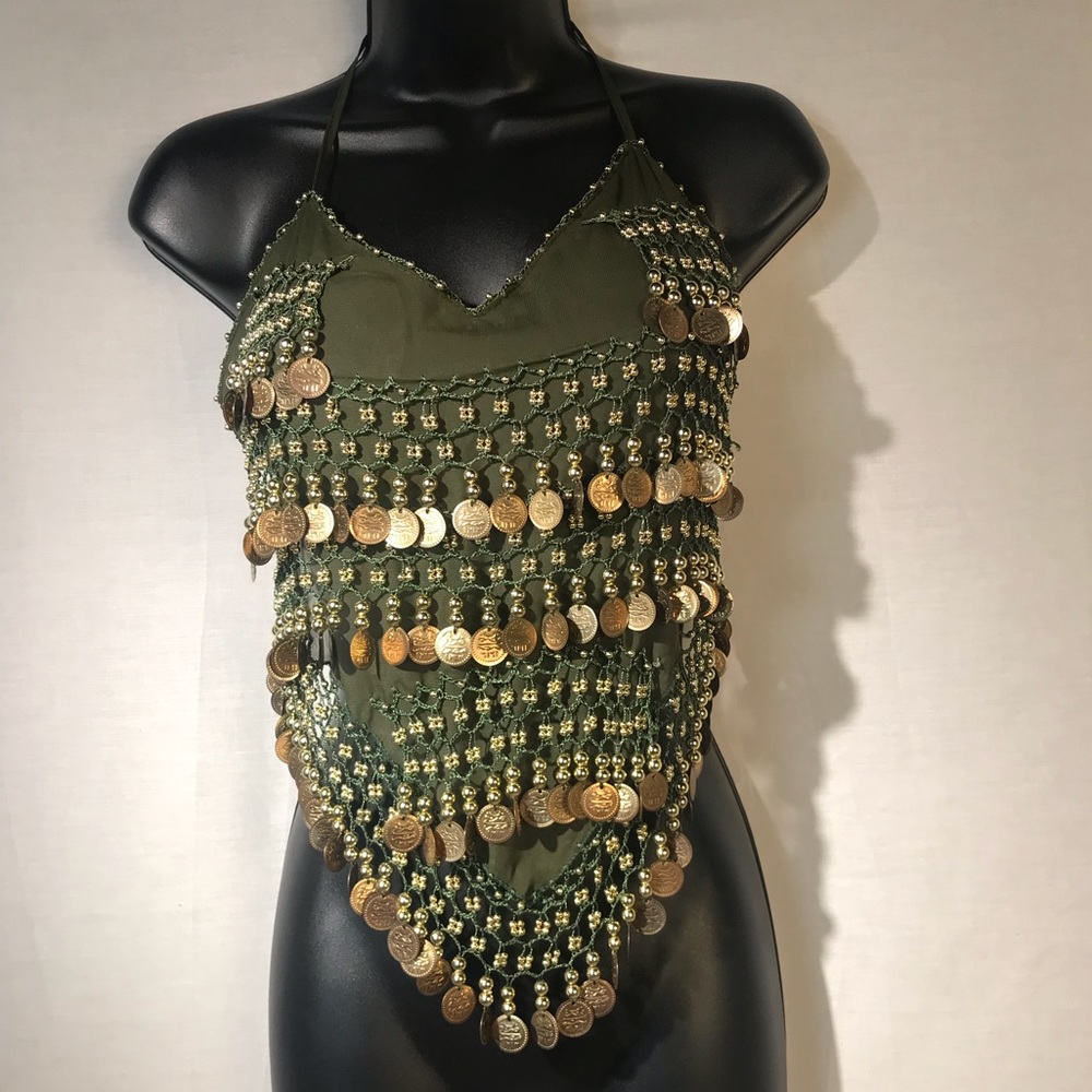 Belly dancer festival coin and bead chiffon top